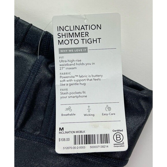 Athleta Inclination Moto Shimmer Tight Powervita 27" Black Womens Size M NWT - Picture 8 of 10